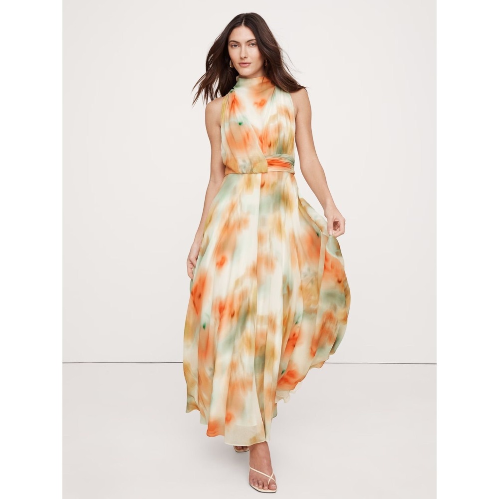 Banana Republic Women's Chiffon Maxi Dress - Orange Tie Dye Pattern - Sz 2 -$280